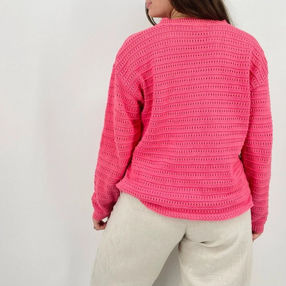 vintage coastal cowgirl bubblegum pink slouchy pointelle crewneck sweater size m - Picture 6 of 9